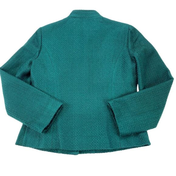 Chicos Tweed Jacket Women's Size 0 Green Long Sleeve Lined Gold Button Front - Picture 2 of 16